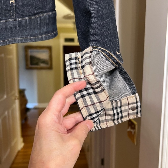 EEUC Women's Burberry London Zip Front Dark Denim Jacket w/ Plaid USA Size 4 - Picture 3 of 8